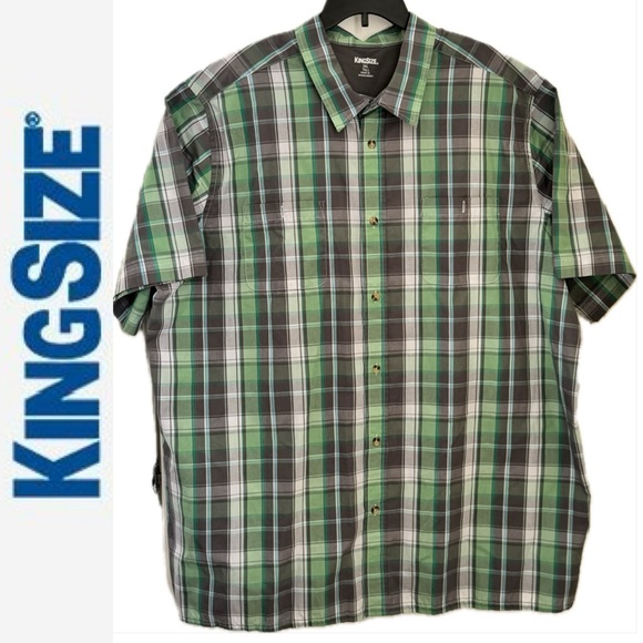 KingSize BIG AND TALL MENS SHIRT. LIKE NEW! SHORT SLEEVE PLAID SPORT SHIRT - Picture 1 of 13